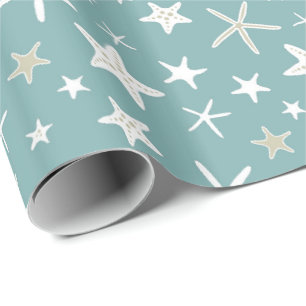 Blue Gold White Starfish Cadeaupapier