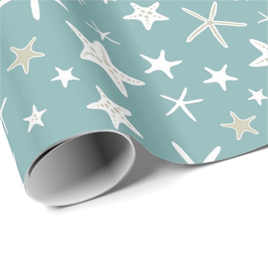 Blue Gold White Starfish Cadeaupapier (Rol Hoek)