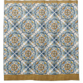 Blue Gold White Vietri Talavera Azulejo look Tile Douchegordijn (Voorkant)