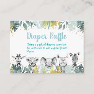 Blue Gold Wild One Safari Baby Diaper Raffle Informatiekaartje