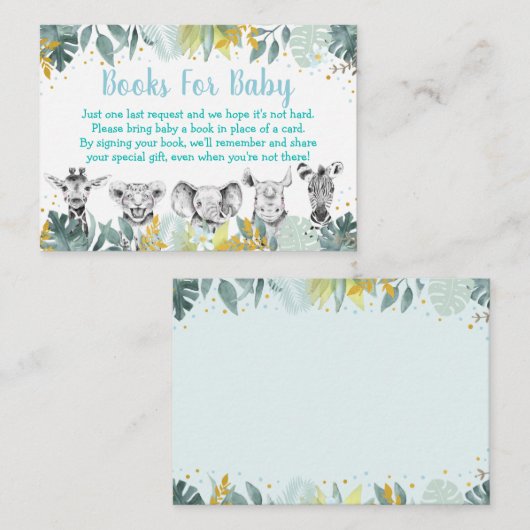 Blue Gold Wild One Safari Baby shower Book Request Informatiekaartje (Voorkant / Achterkant)