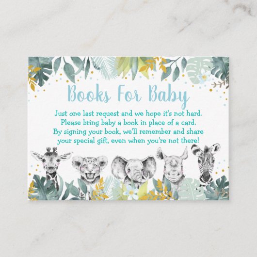 Blue Gold Wild One Safari Baby shower Book Request Informatiekaartje (Voorkant)