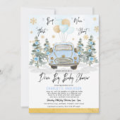 Blue Gold Winter Drive Thru Baby Boy Shower Kaart (Voorkant)