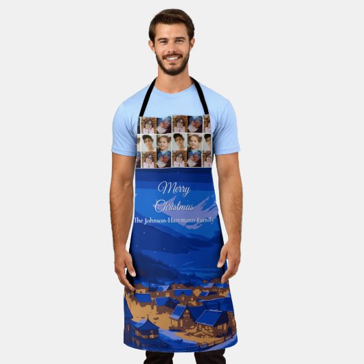 Blue Gold Winter Village Family Christmas Photo Schort (Gedragen)