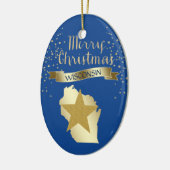 Blue Gold Wisconsin Star Keramisch Ornament (Links)