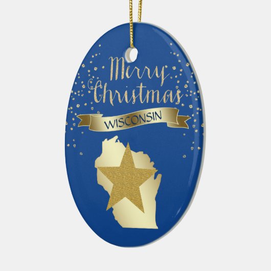 Blue Gold Wisconsin Star Keramisch Ornament (Links)