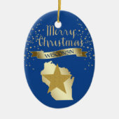 Blue Gold Wisconsin Star Keramisch Ornament (Voorkant)