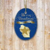 Blue Gold Wisconsin Star Keramisch Ornament