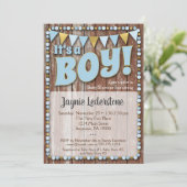 Blue Gold Wood Het is een Baby shower-uitnodiging. Kaart (Staand voorkant)