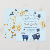 Blue Gold Woodland Baby shower Bewaar de datum Save The Date (Voorkant / Achterkant)