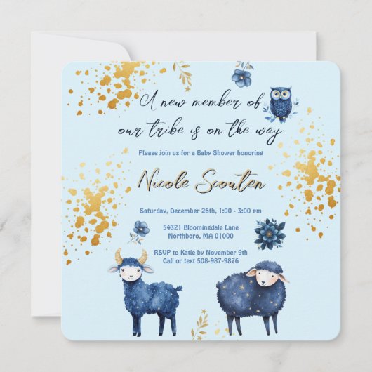 Blue Gold Woodland Baby shower Bewaar de datum Save The Date (Voorkant)