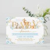 Blue Gold Woodland Boy Baby shower Bos Dieren Kaart (Staand voorkant)