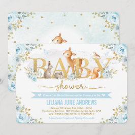 Blue Gold Woodland Boy Baby shower Bos Dieren Kaart