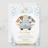 Blue Gold Woodland SweeBaby Boy Shower Kaart (Voorkant)
