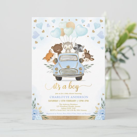 Blue Gold Woodland SweeBaby Boy Shower Kaart (Staand voorkant)