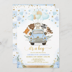 Blue Gold Woodland SweeBaby Boy Shower Kaart