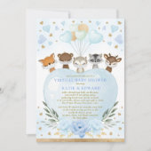 Blue Gold Woodland Valentijns Baby shower Virtual Kaart (Voorkant)