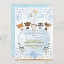 Blue Gold Woodland Valentijns Baby shower Virtual Kaart