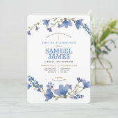 Blue Gold Wreath Heilige Eerste Communie Kaart (Staand voorkant)