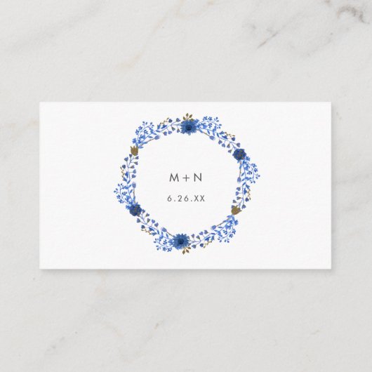 Blue Gold Wreath trouwwebsite rsvp Informatiekaartje (Achterkant)