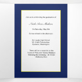 Blue & Gold Yellow Photo Afstuderen aangekondigd Drieluik Aankondiging (Binnenkant midden)