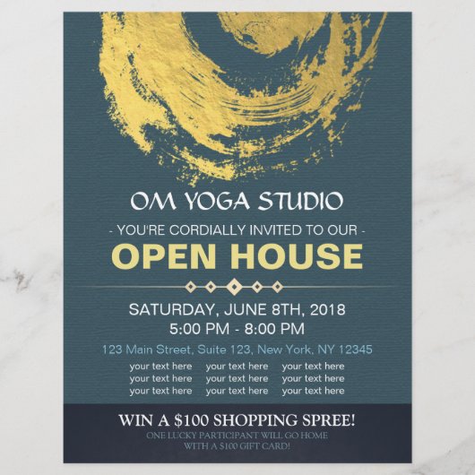 Blue & Gold YOGA Massage Therapy Studio Open House Flyer (Voorkant)