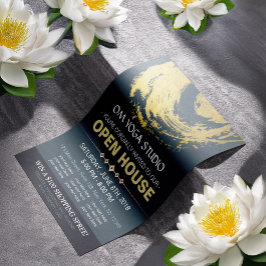 Blue & Gold YOGA Massage Therapy Studio Open House Flyer