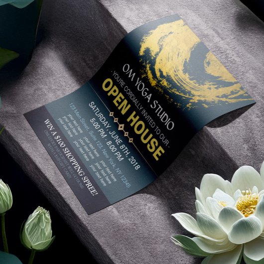 Blue & Gold YOGA Massage Therapy Studio Open House Flyer