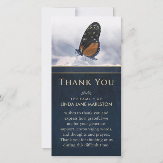 Blue Golden Butterfly Sympathie Hartelijk dank Bedankkaart (Voorkant)