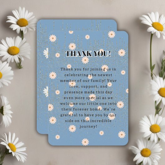 Blue Golden Daisy Glitter Glow Baby shower Bedankkaart