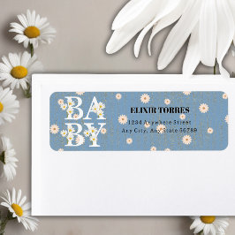 Blue Golden Daisy Glitter Glow Baby shower Etiket