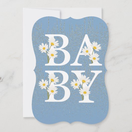 Blue Golden Daisy Glitter Glow Baby shower Kaart (Achterkant)