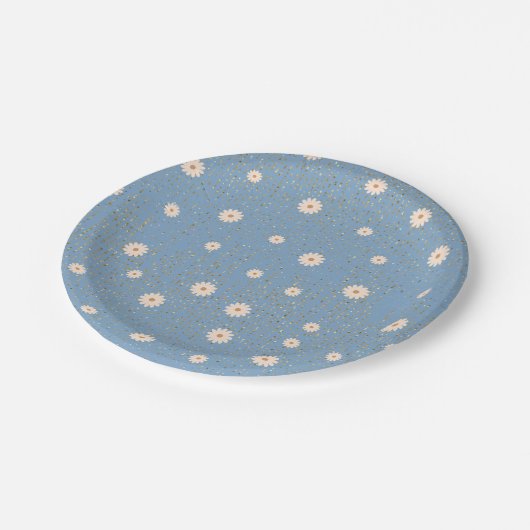 Blue Golden Daisy Glitter Glow Baby shower Papieren Bordje (Gekanteld)