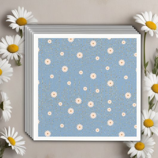 Blue Golden Daisy Glitter Glow Baby shower Servet