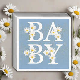 Blue Golden Daisy Glitter Glow Baby shower Servet