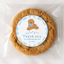 Blue Golden Doodle Birthday Thank You Favor