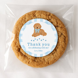 Blue Golden Doodle Birthday Thank You Favor Ronde Sticker