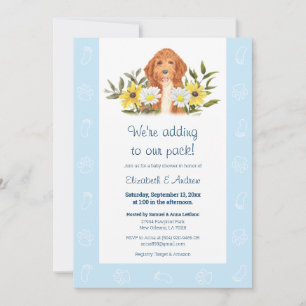 Blue Golden Doodle Dog Baby shower Kaart