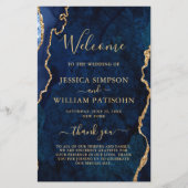 Blue Golden Marble Agate Wedding Ceremony Program (Voorkant)
