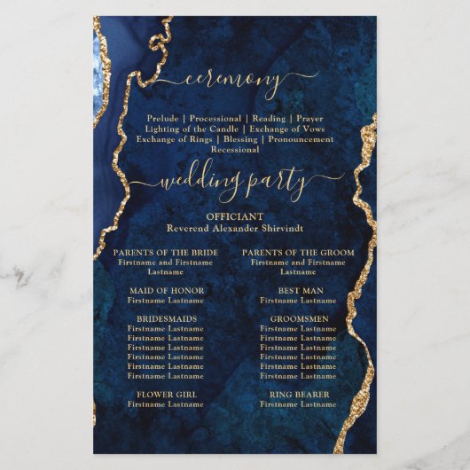 Blue Golden Marble Agate Wedding Ceremony Program (Achterkant)