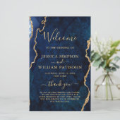 Blue Golden Marble Agate Wedding Ceremony Program (Staand voorkant)