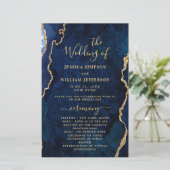 Blue Golden Marble Agate Wedding Ceremony Program (Staand voorkant)