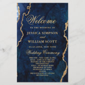 Blue Golden Marble Agate Wedding Ceremony Program (Voorkant)
