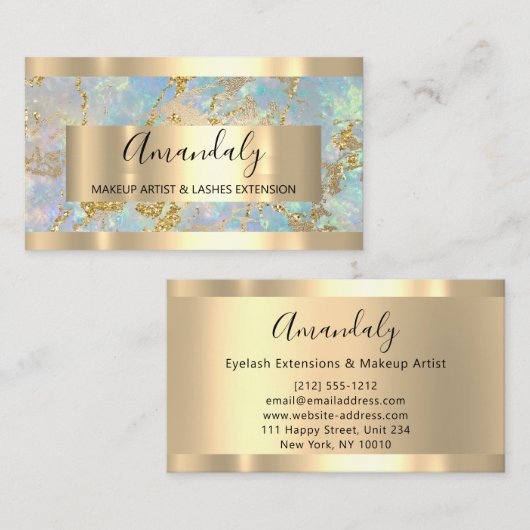 Blue Golden Marble Copper Lijst Event Visitekaartje (Voorkant / Achterkant)
