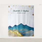 Blue Golden Mountains Weddenschap Foto Booth Backd Wandkleed (Voorkant)