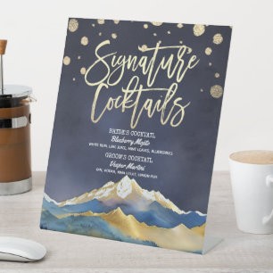 Blue Golden Mountains Wedding Signature Drink Menu Reclamebord Met Voetstuk