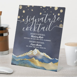 Blue Golden Mountains Wedding Signature Drink Menu Reclamebord Met Voetstuk