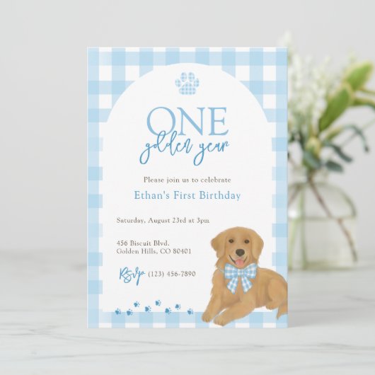 Blue Golden Retriever Een Gouden Jaar Verjaardag Kaart (Staand voorkant)