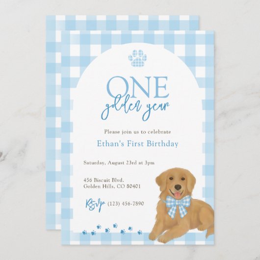 Blue Golden Retriever Een Gouden Jaar Verjaardag Kaart (Voorkant / Achterkant)