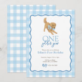 Blue Golden Retriever Gouden Jaar Eerste Verjaarda Kaart (Voorkant / Achterkant)